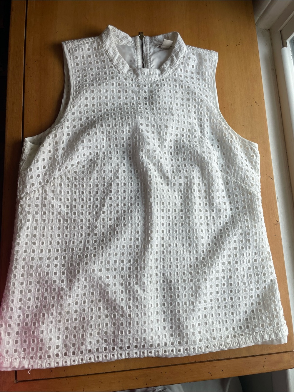 J. Crew White Eyelet Mock Neck Tank